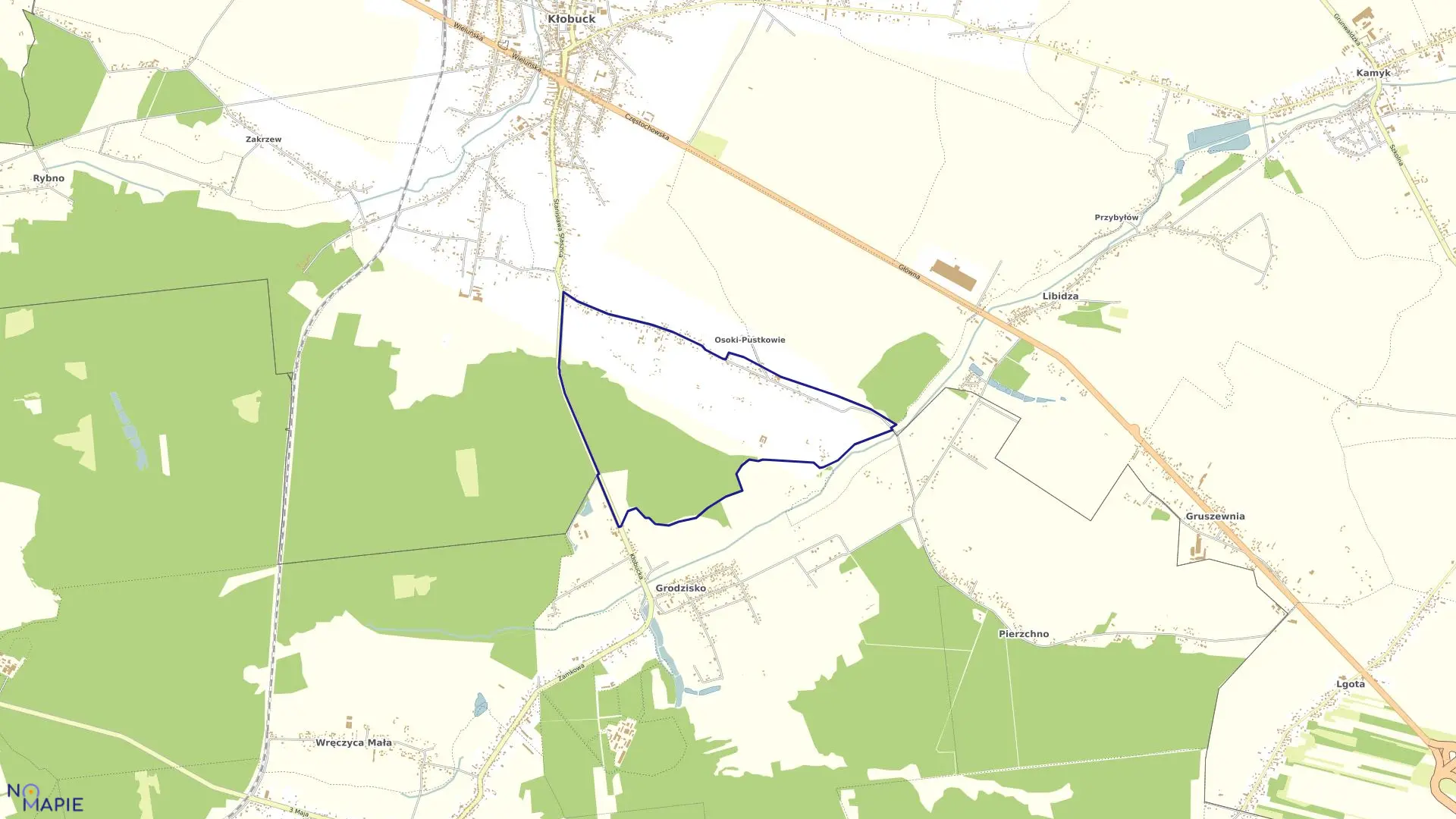 Mapa obrębu Niwa Skrzeszów w gminie Kłobuck